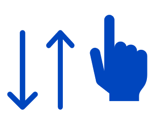 Finger icon pointing up with two arrows. One arrow facing up and one facing down