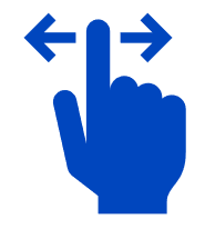 Hand icon with finger pointing inbetween two arrows to demonstrate swiping gesture.