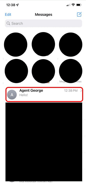 Message de l'agent George surligné en rouge pour montrer comment ouvrir un message dans iMessages 