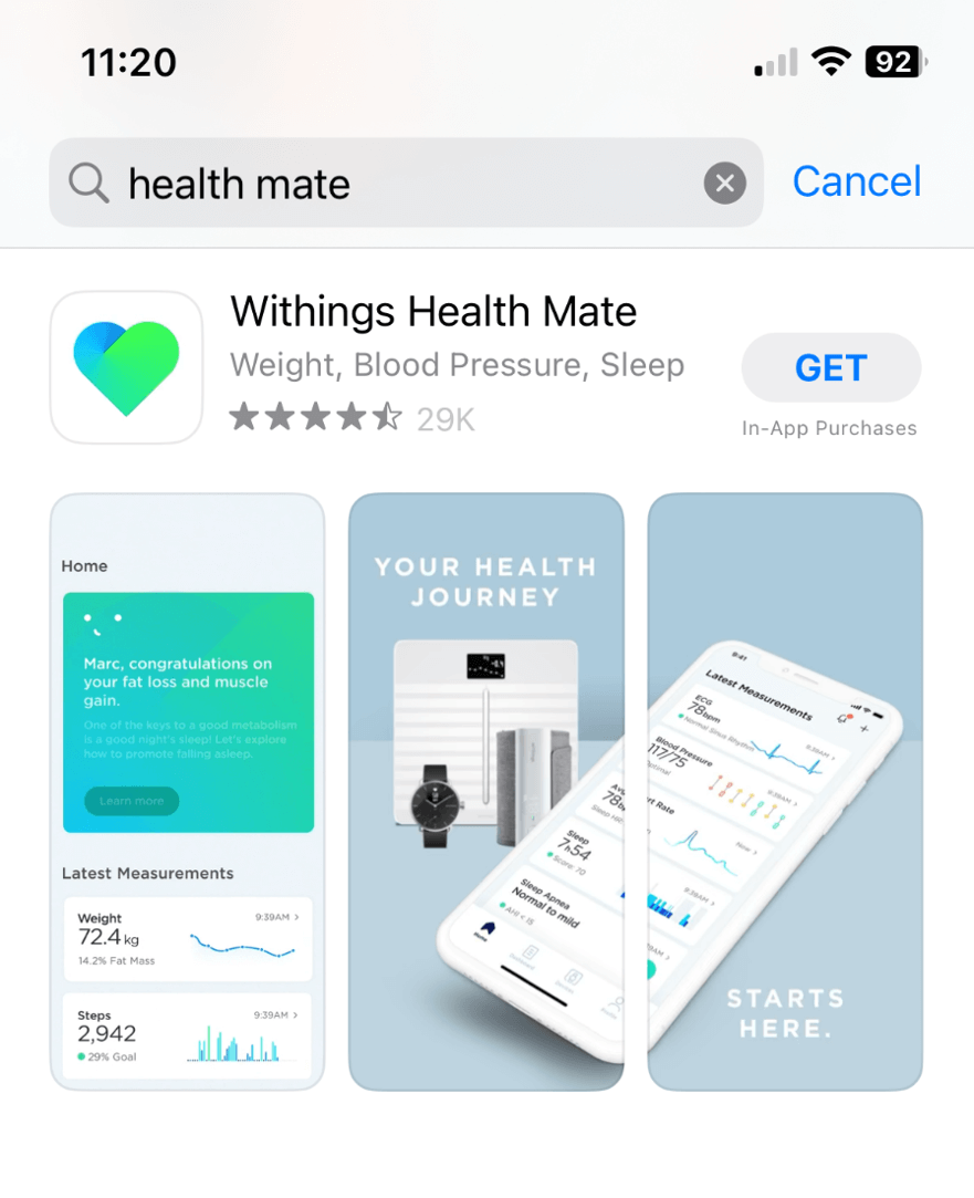 Application Health Mate sur l'App Store 