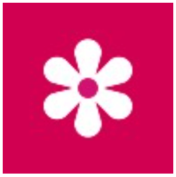 Carré rose avec fleur blanche au centre 
