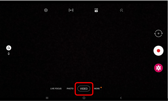Camera app with video button circled in red to show how to change from taking a photo to recording a video