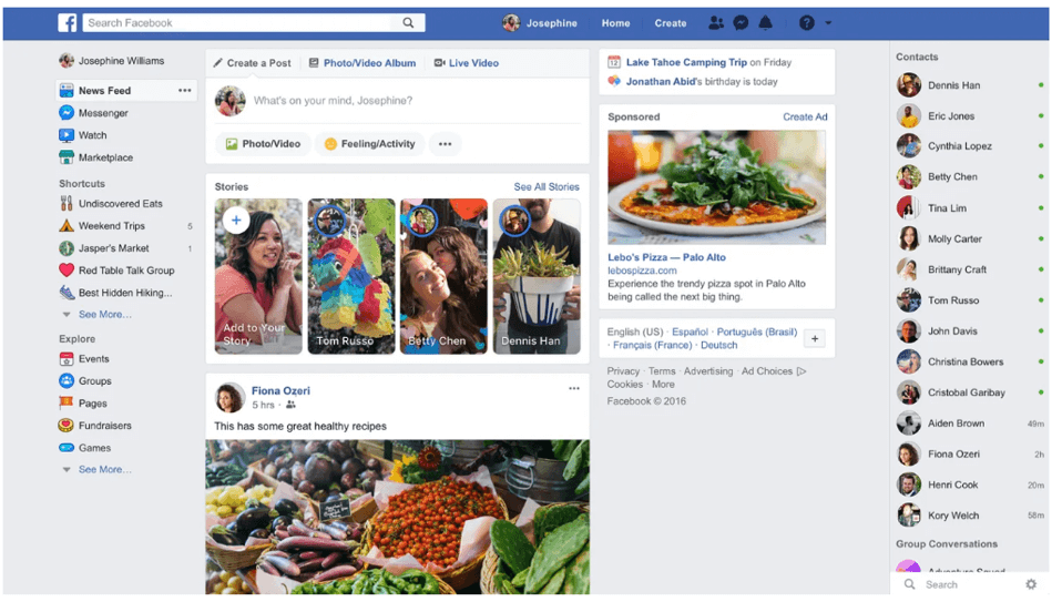 Facebook home page
