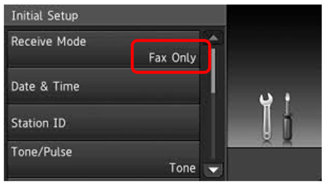 Canon initial setup screen with Fax Only highlighted.