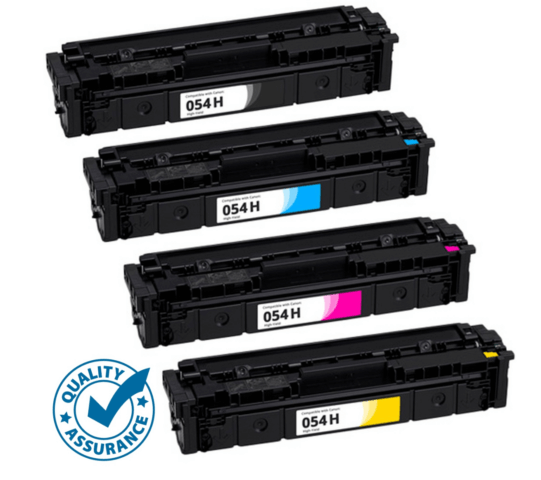 Black, blue, pink, and yellow toners