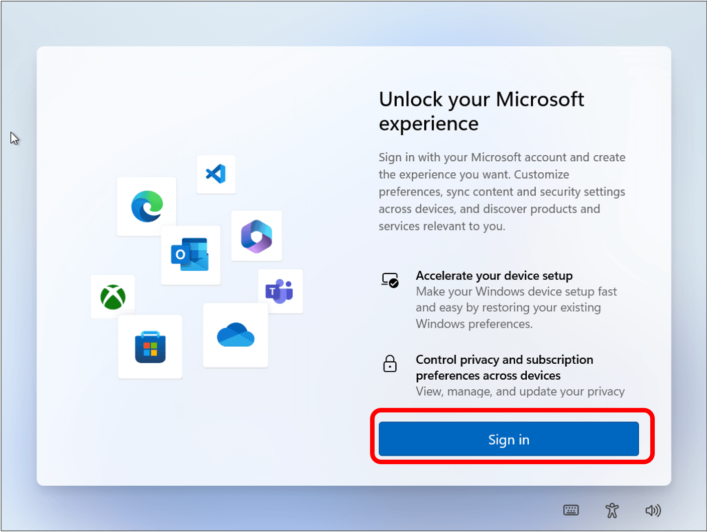 Microsoft experience screen with Sign In highlighted at bottom of the screen.