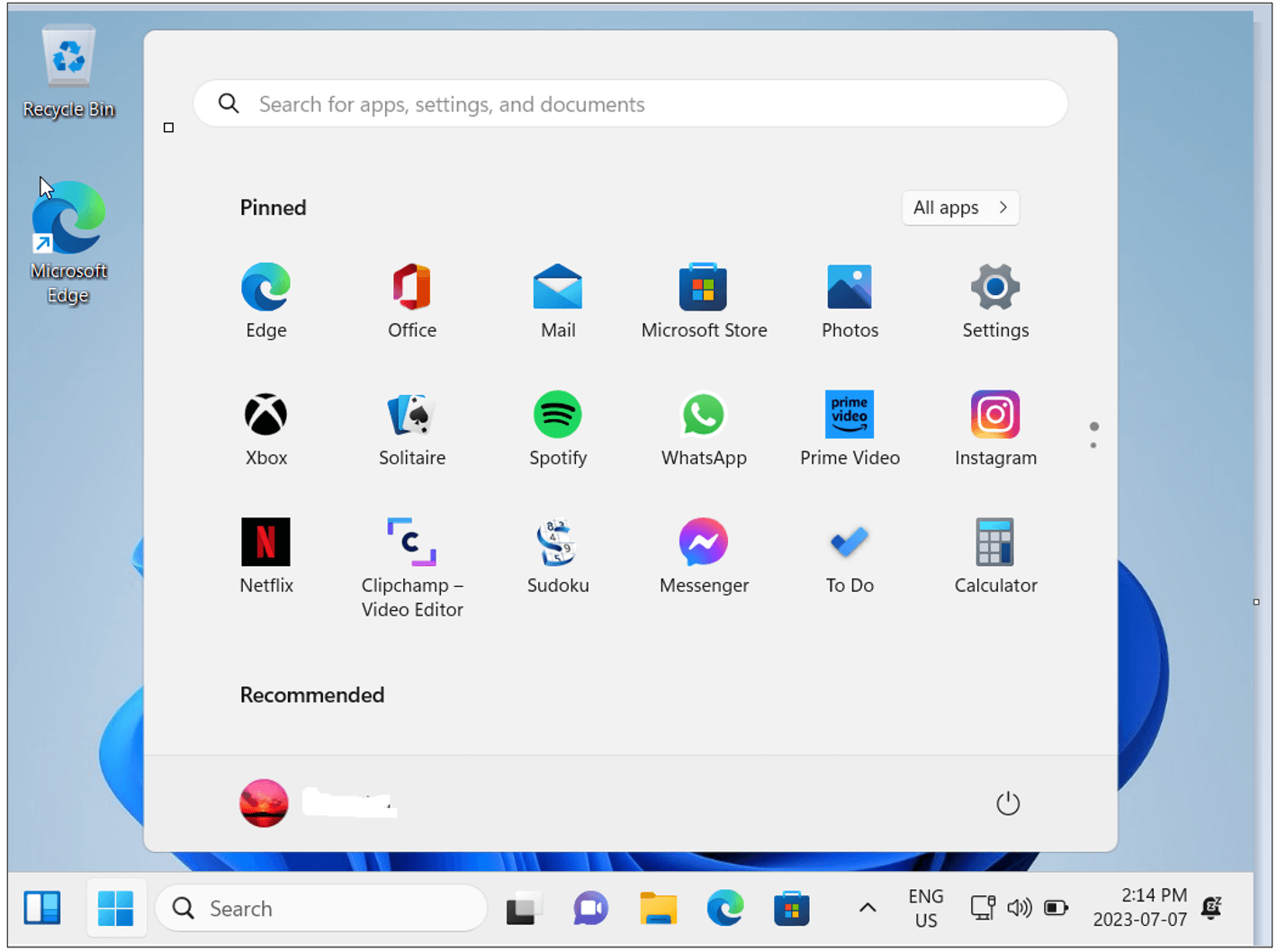 PC home screen to show that computer has completed set up.