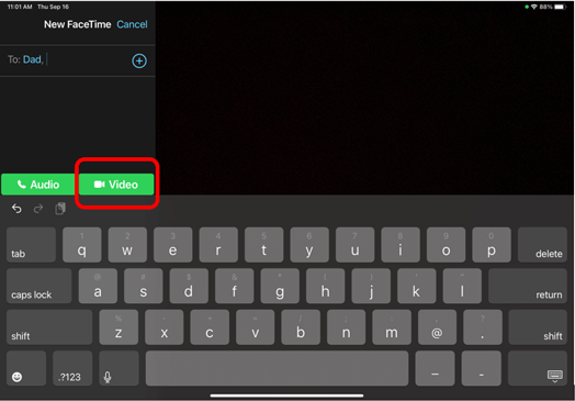 Screen to start a FaceTime video call with the FaceTime option circled in red to demonstrate how to start a FaceTime call
