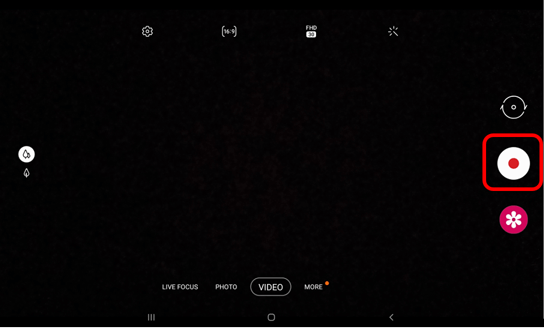 Camera app with white circle with red in the centre circled in red to show how to start recording a video
