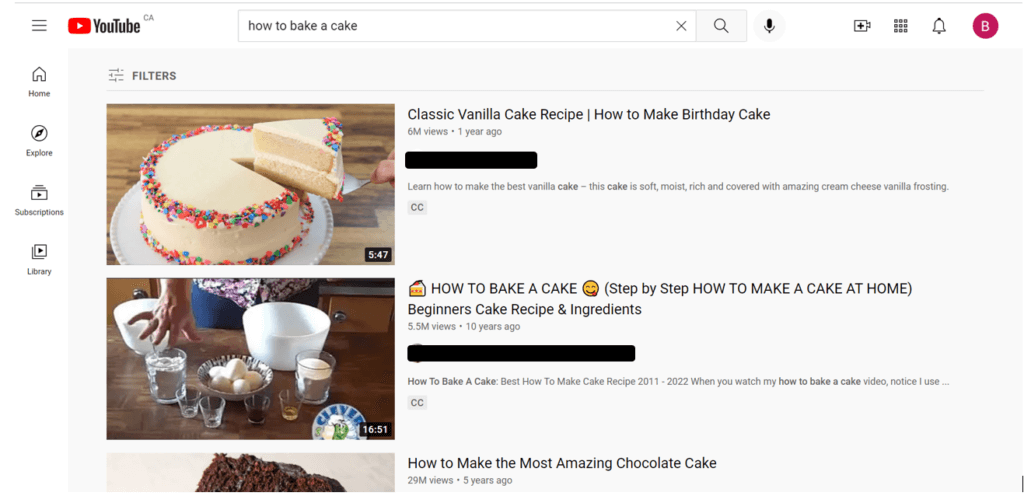 List of YouTube videos on how to bake a cake