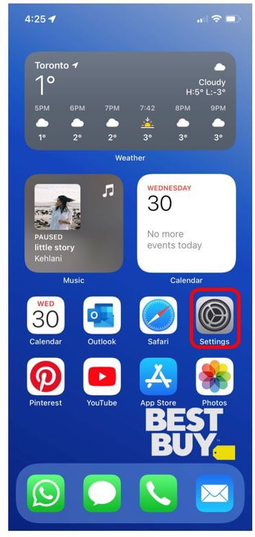 iPhone home screen with Settings app highlighted