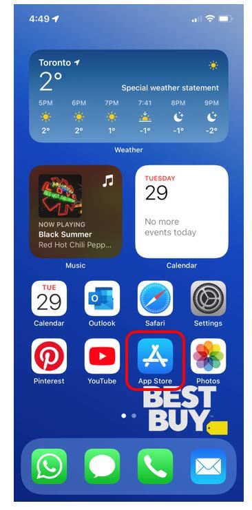 iPhone home screen with App Store icon highlighted in red