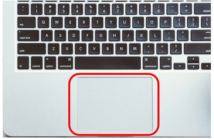 Apple MacBook keyboard and trackpad with trackpad highlighted