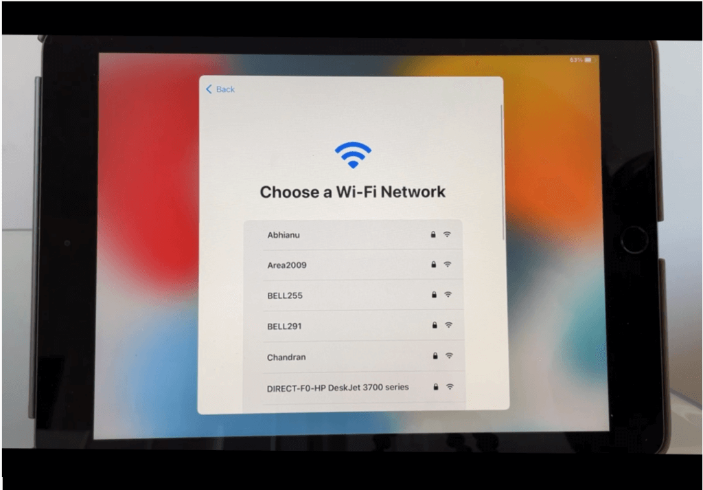 iPad Choose a Wi-Fi Network screen