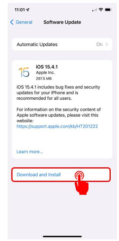 iOS software update screen