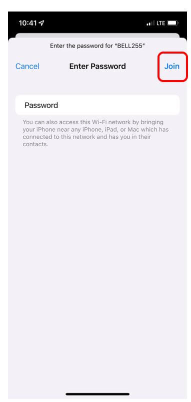 iOS enter WiFi password screen