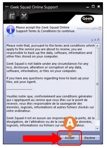 Geek Squad online support screen to show how to let Geek Squad access computer.