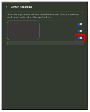 Screen recording settings to show how to turn on access to LMI
