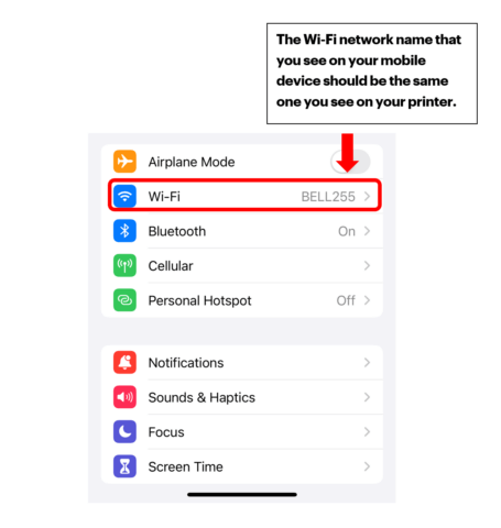 Settings menu on smartphone to show where to view Wi-Fi network name.
