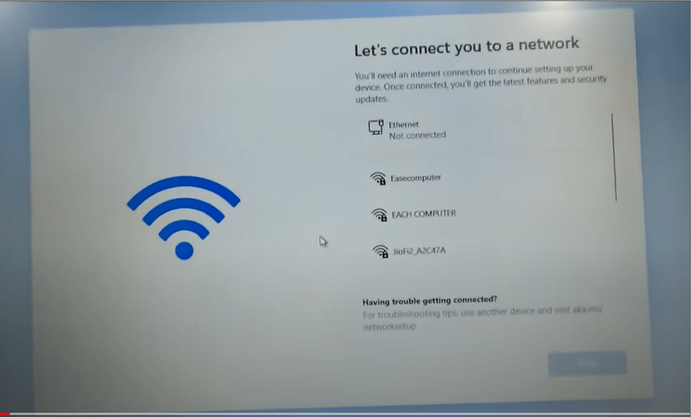 Connect to a network screen to join a WiFi network.